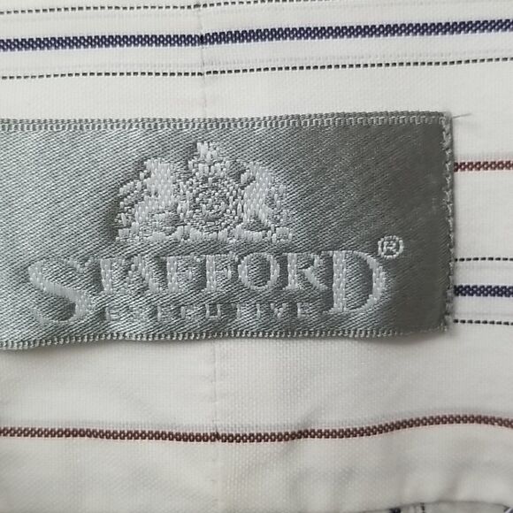🎁5/$25 Stafford Shirt Men's 17 34 Pin Point Oxford Men's Long Sleeve Stripes - Picture 2 of 9